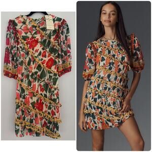 Farm Rio x Anthropologie Puff-Sleeve Fitted Mini Dress